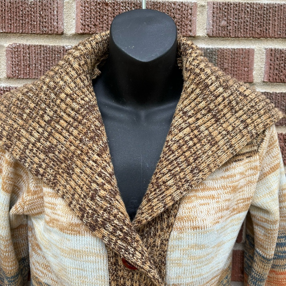 Fashion Import brown tones Colorblock Vintage Knit Cardigan Sweater Size M - Picture 3 of 8